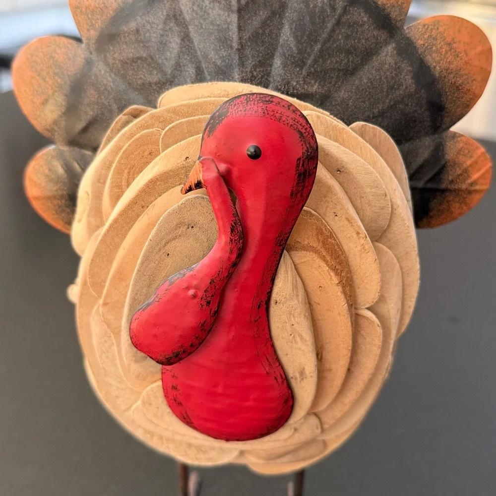Rustic Farmhouse Metal & Wood Turkey Tabletop Decor